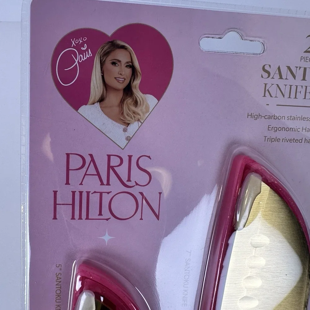 Paris Hilton‎ Santoku Knife Set Pink Gold 2 Pc Stainless Steel Kitchen
